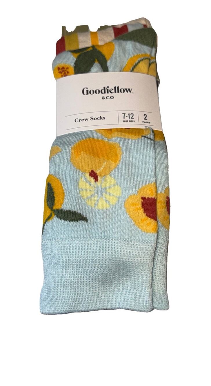 Goodfellow & Co Men's Novelty Crew Socks 2 Pack, 7-12 Fruit, Striped Summer NEW